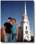 image of couple by church